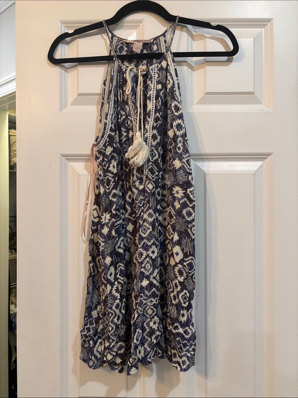 Forever 21 Navy and Cream Halter Tank with Tassel Tie